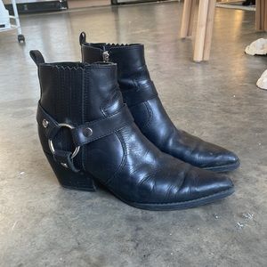 Marc Fisher Black Western Buckle Ankle Boots